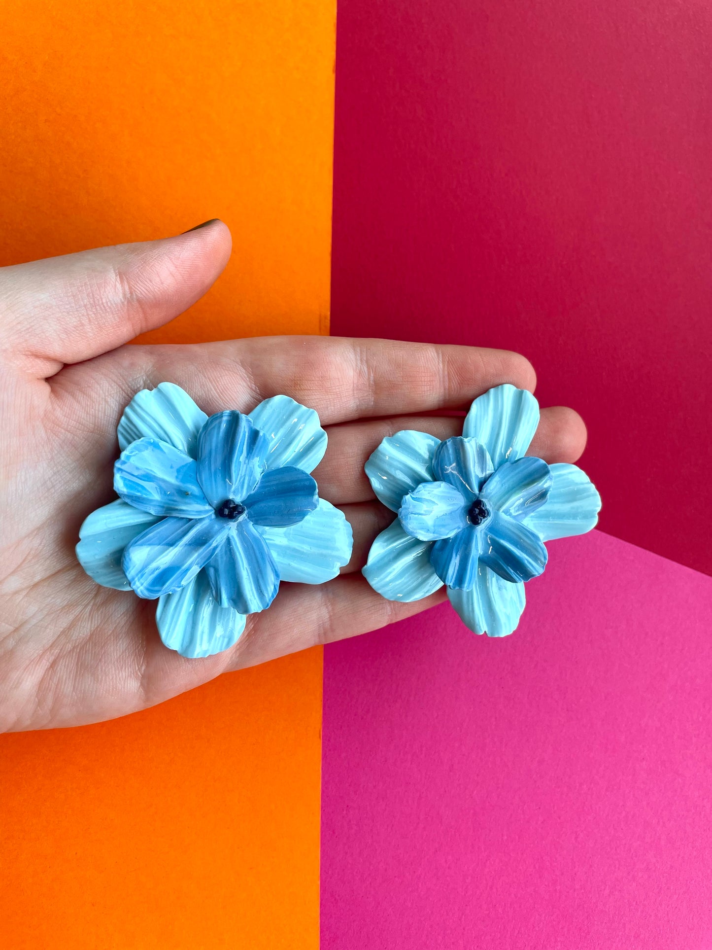 Large Blue Flower Dangle Studs
