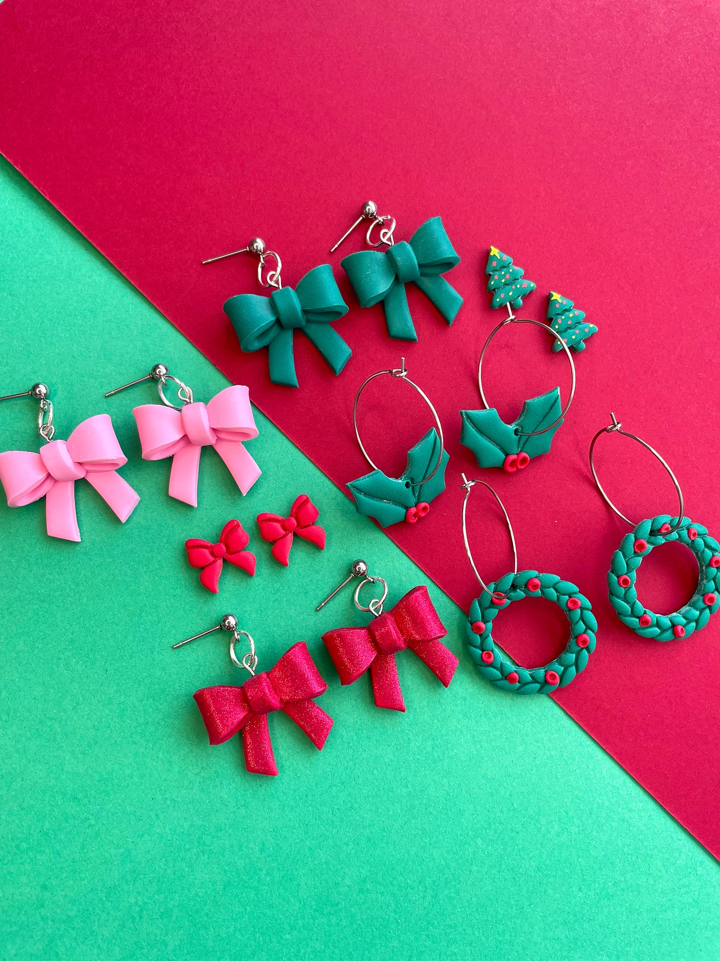 Christmas Tree and Bows Stud Earrings
