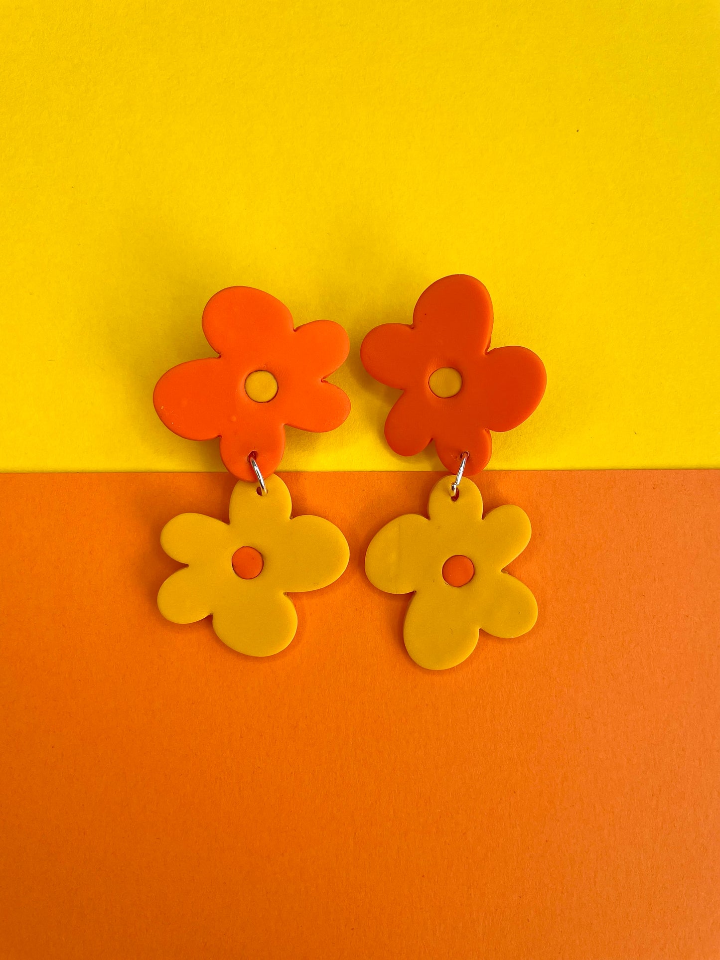 Funky Flower Two Tone Stud Earrings