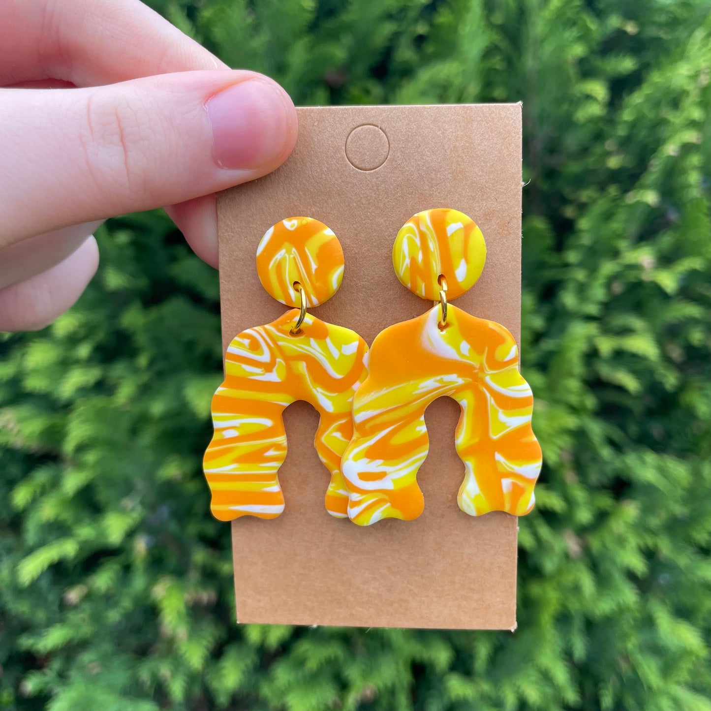 Marbled Yellow Orange Wavy Earrings