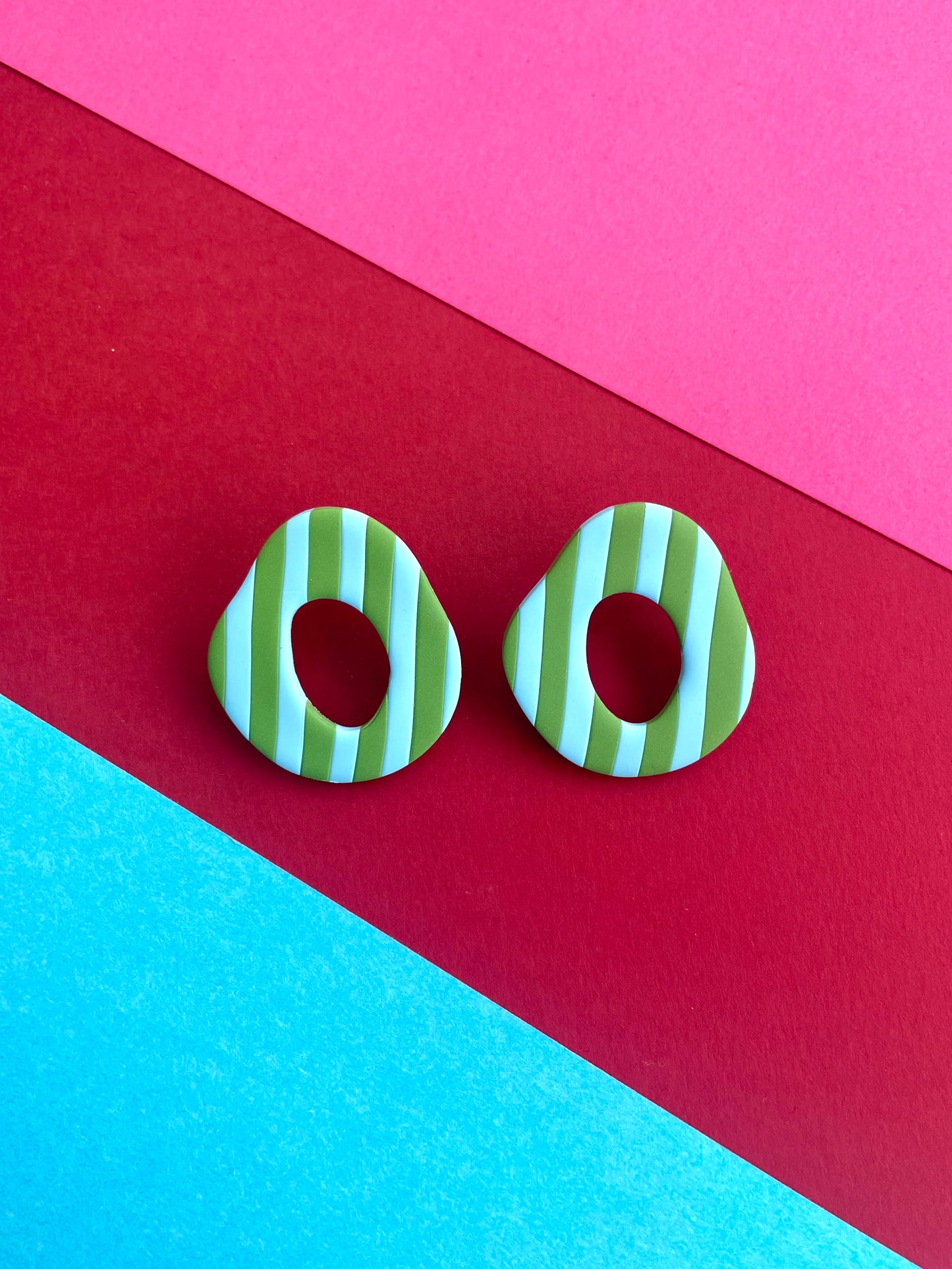 Striped Blue and Green Organic Oval Studs
