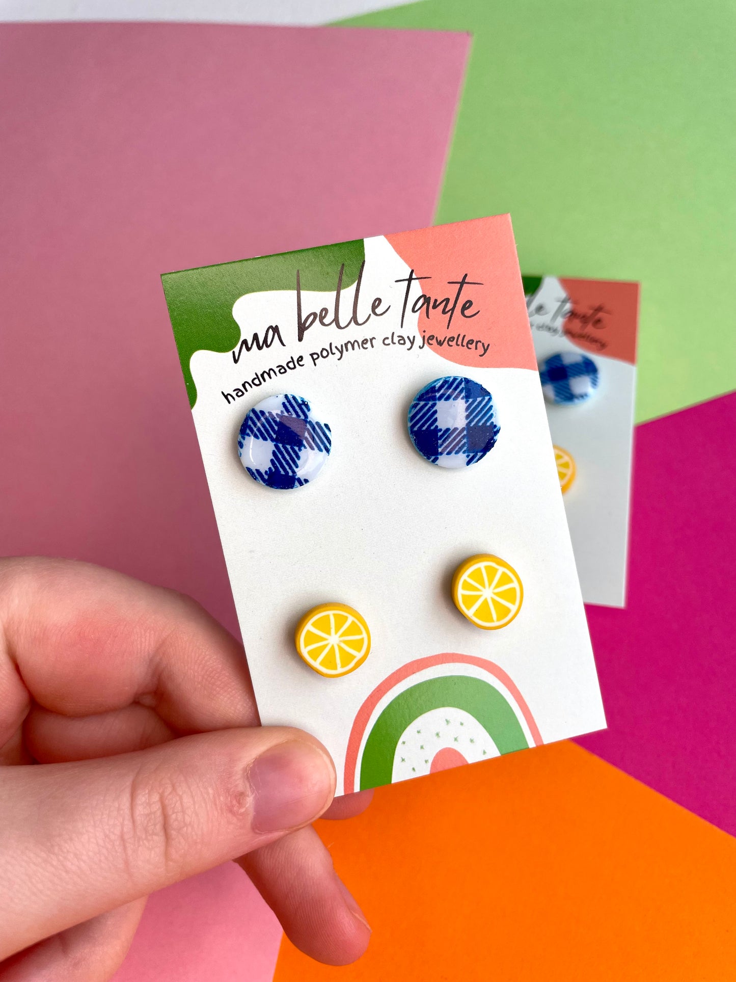 Blue Gingham & Lemons Stud Pack