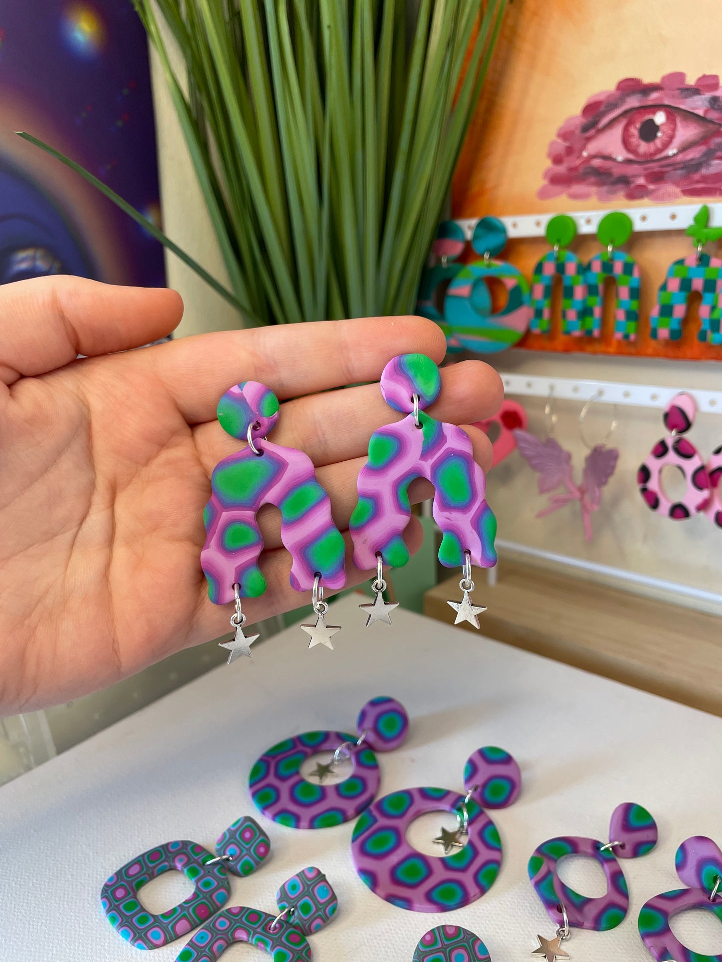 Funky Wavy Futuristic Stars Celestial Earrings