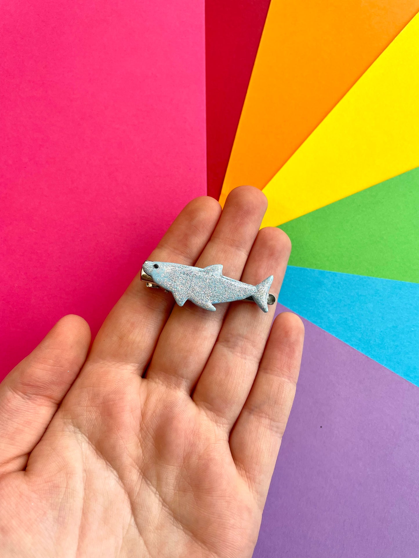 Sparkly Iridescent Shark Hair Clip
