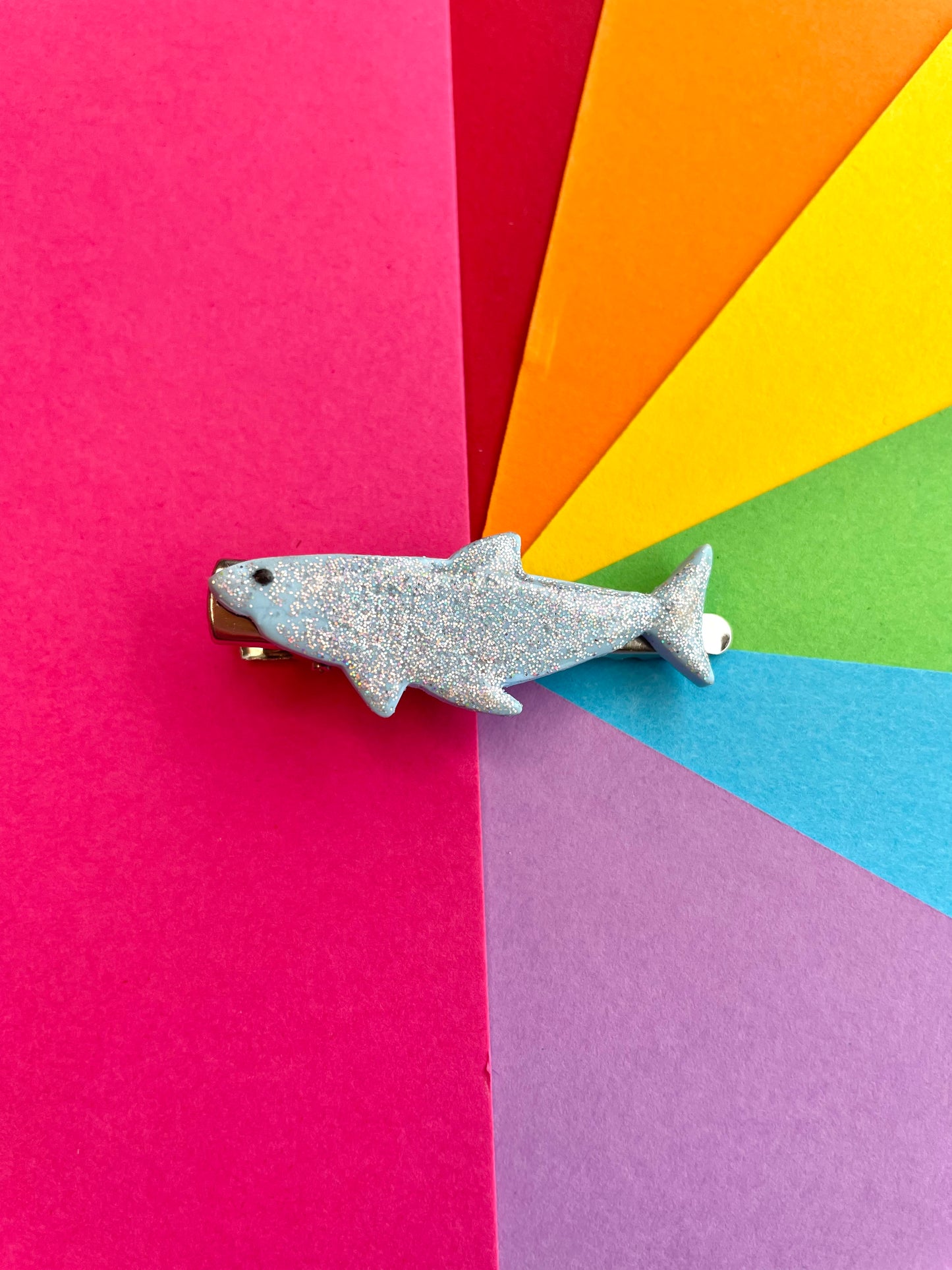 Sparkly Iridescent Shark Hair Clip