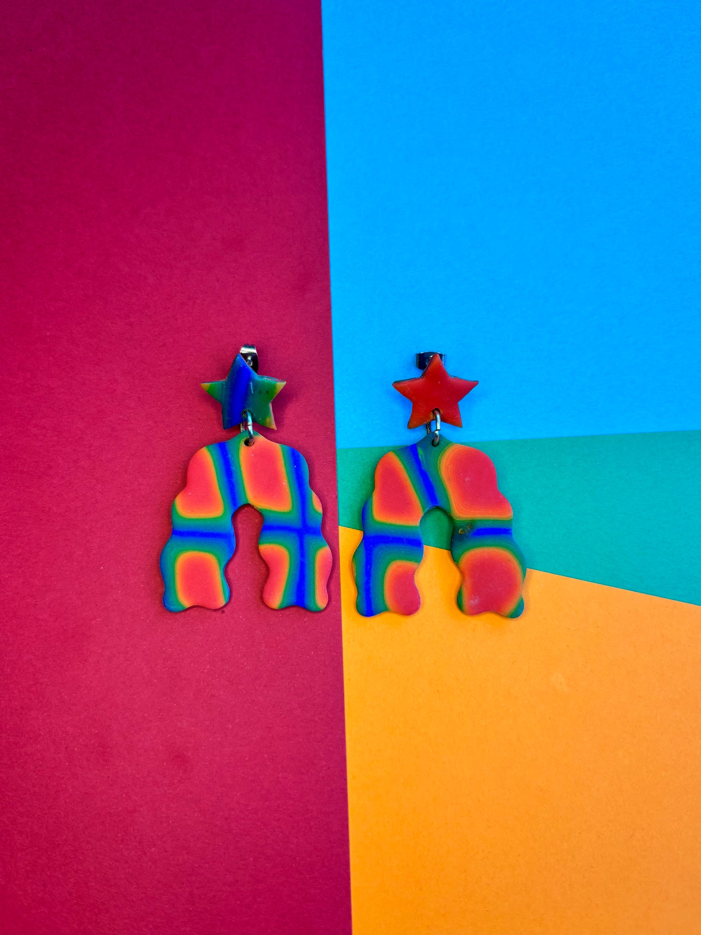 Multicoloured Wavy Star Earrings