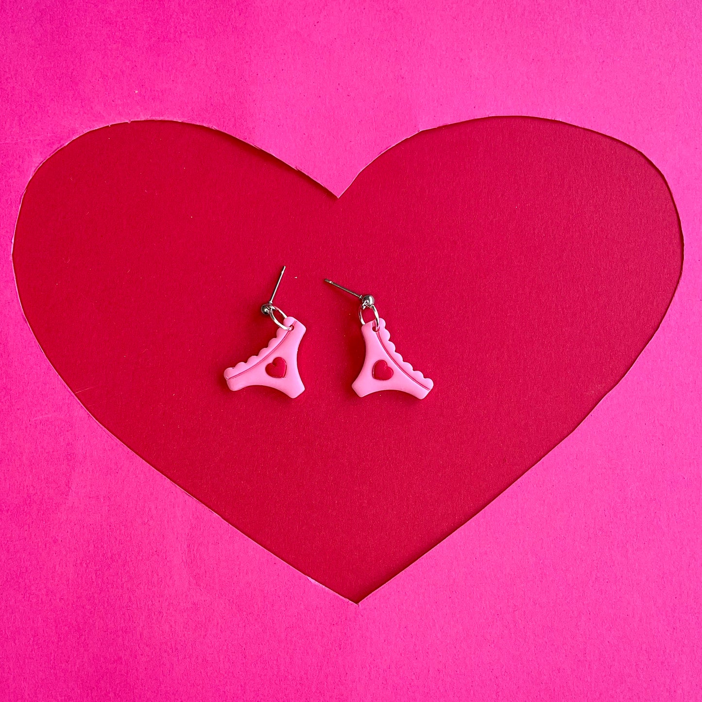 Valentine’s Pink Heart Underwear Earrings