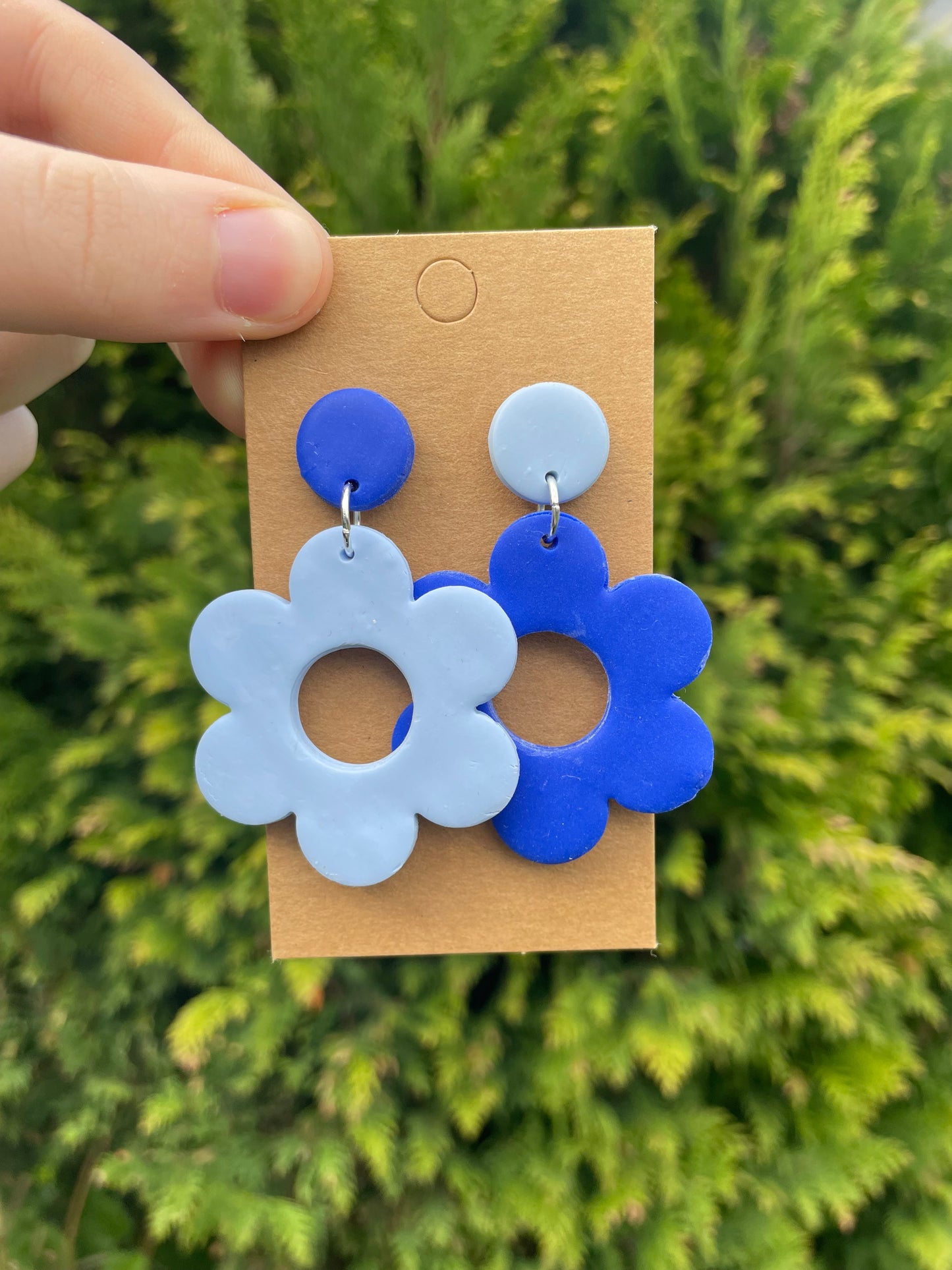 Two Toned Blue Flower Earrings