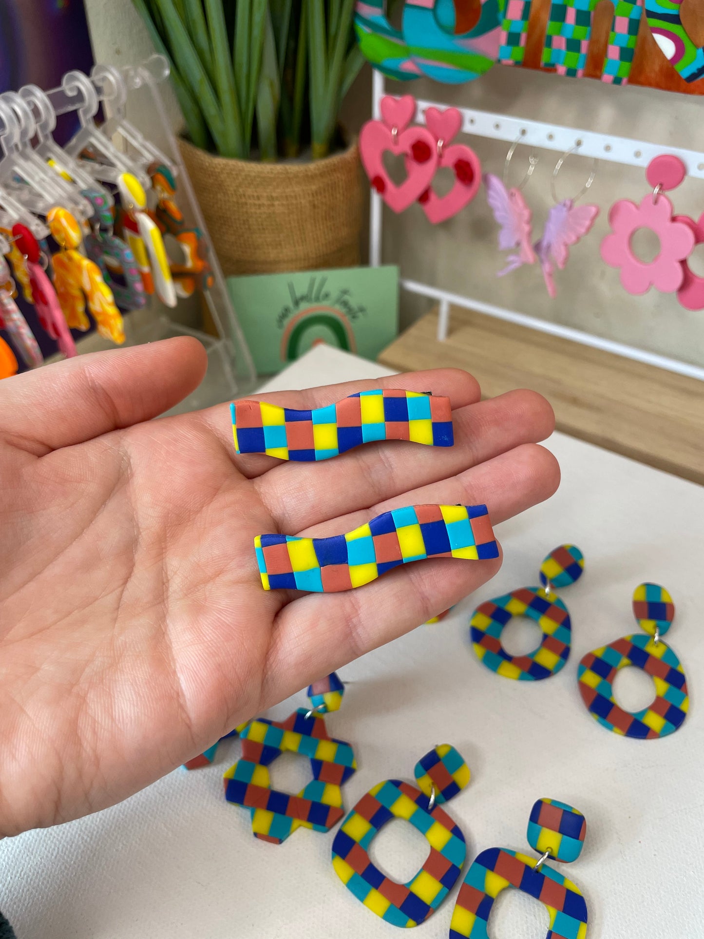 Yellow and Blues Checkerboard Hair Clip