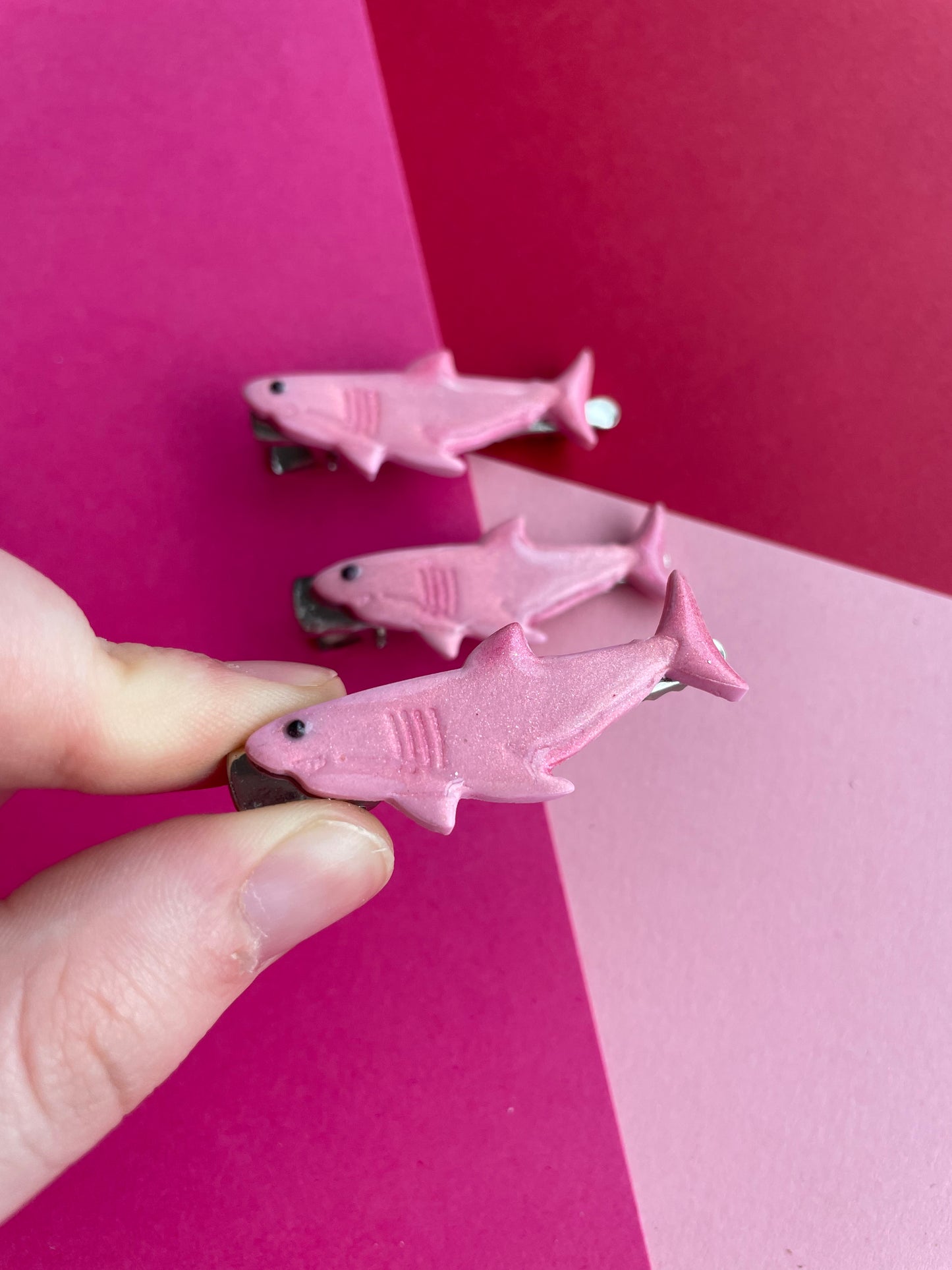 Sparkly Pink Shark Hair Clip