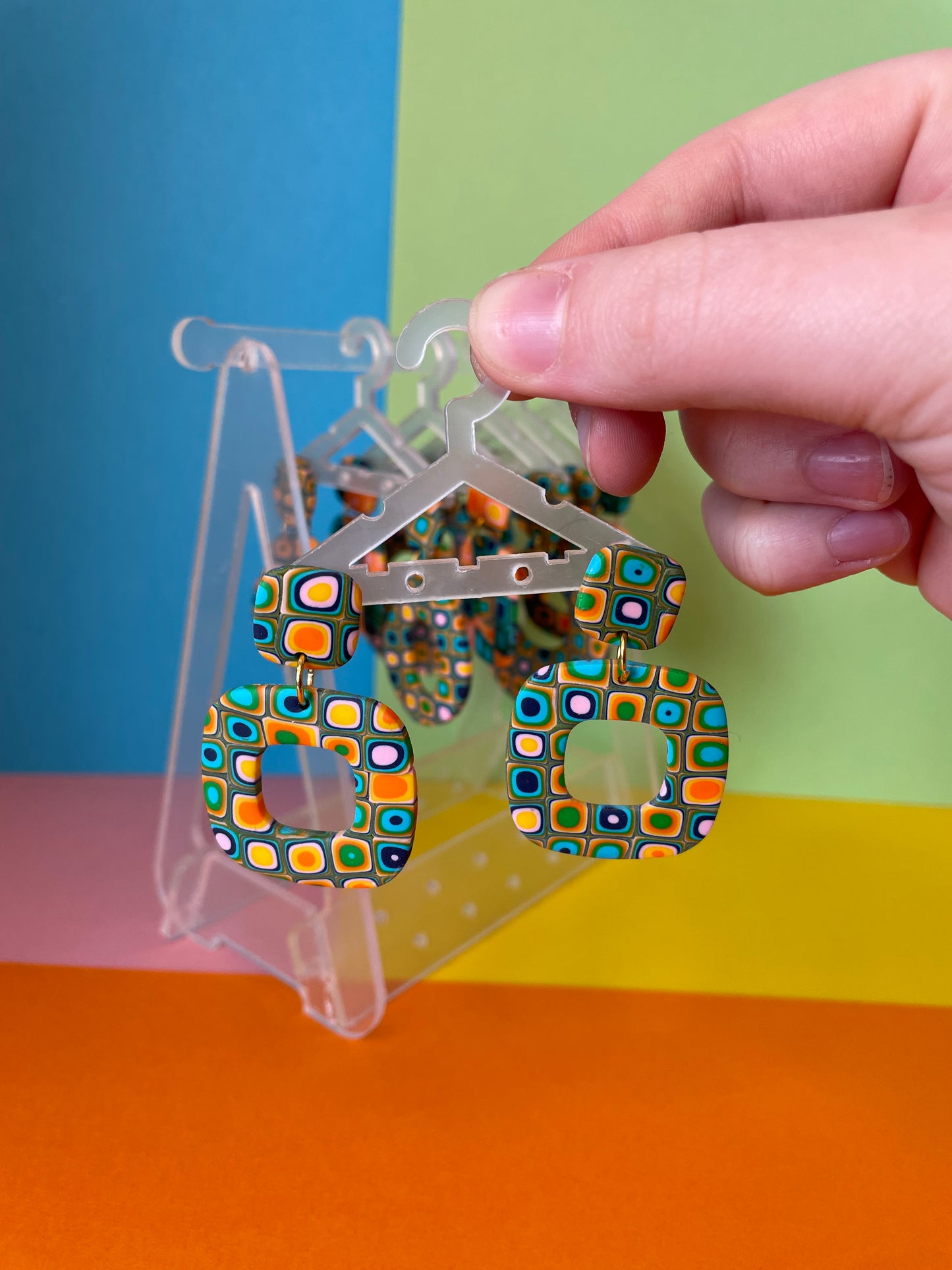 Retro 70s Rounded Square Geometric Earrings