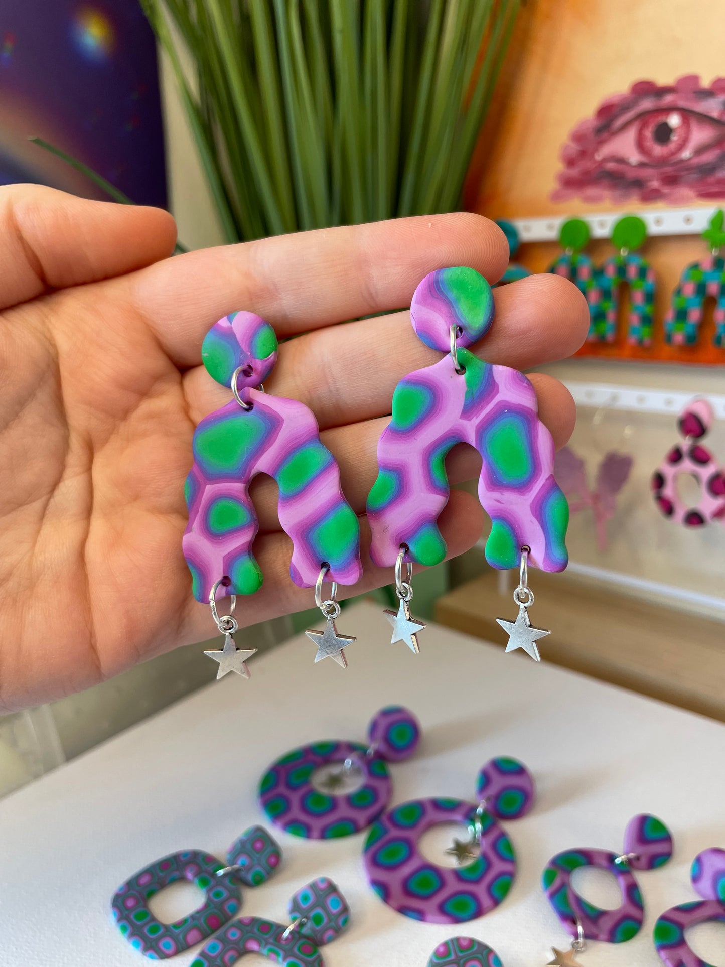 Funky Wavy Futuristic Stars Celestial Earrings