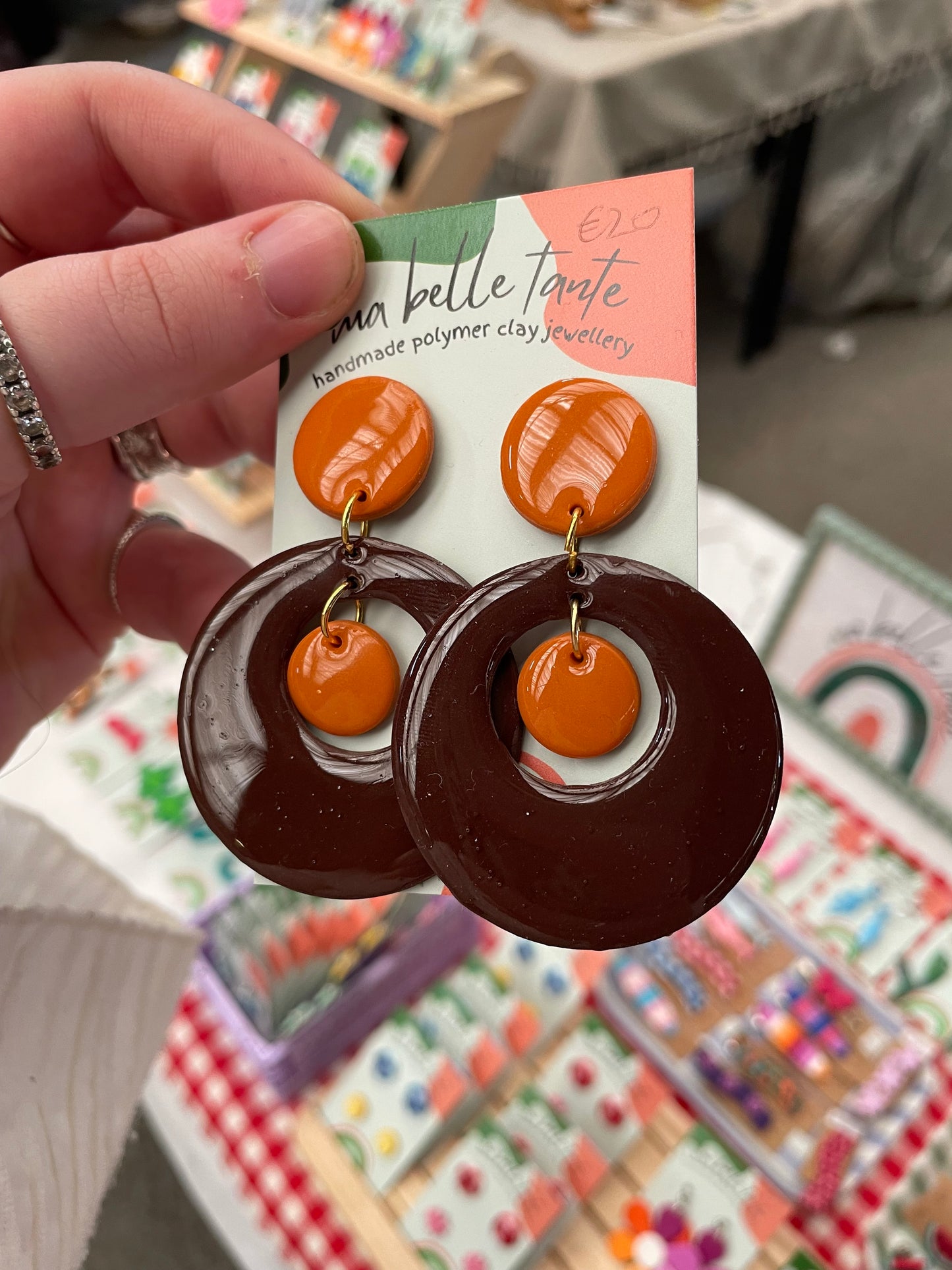70s Retro Groovy Burnt Orange Circle Earrings