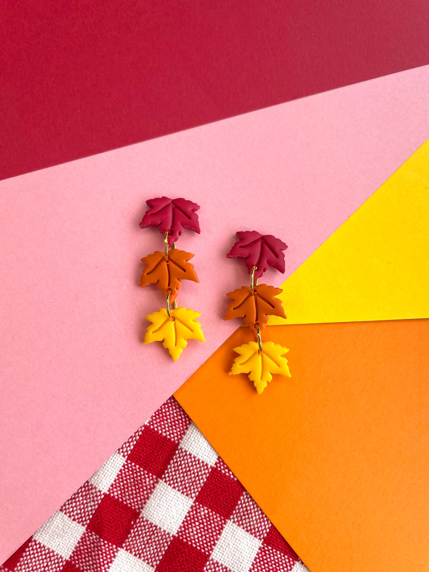 Autumn/Fall Tri-Colour Leaf Dangles