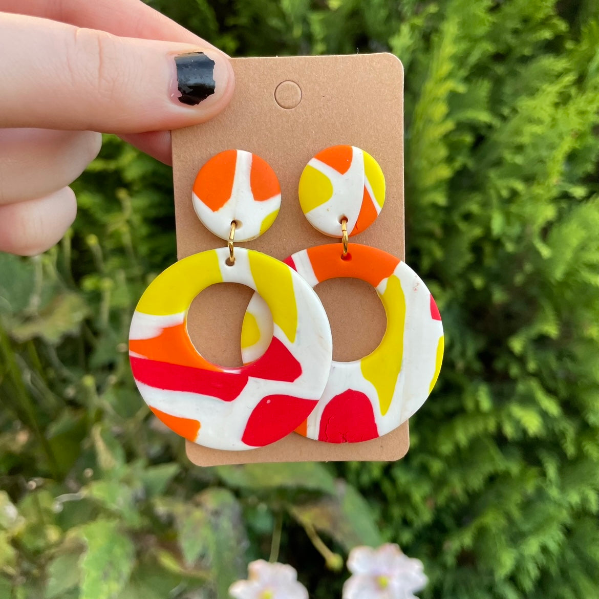 Yellow, Orange and Red Large Circle Stud Earrings