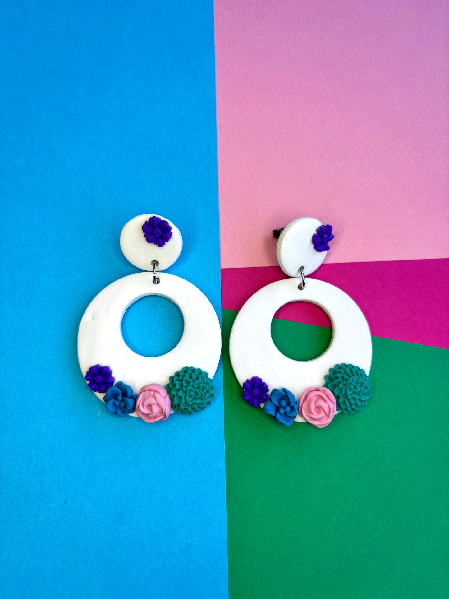 White Earrings with Floral Details
