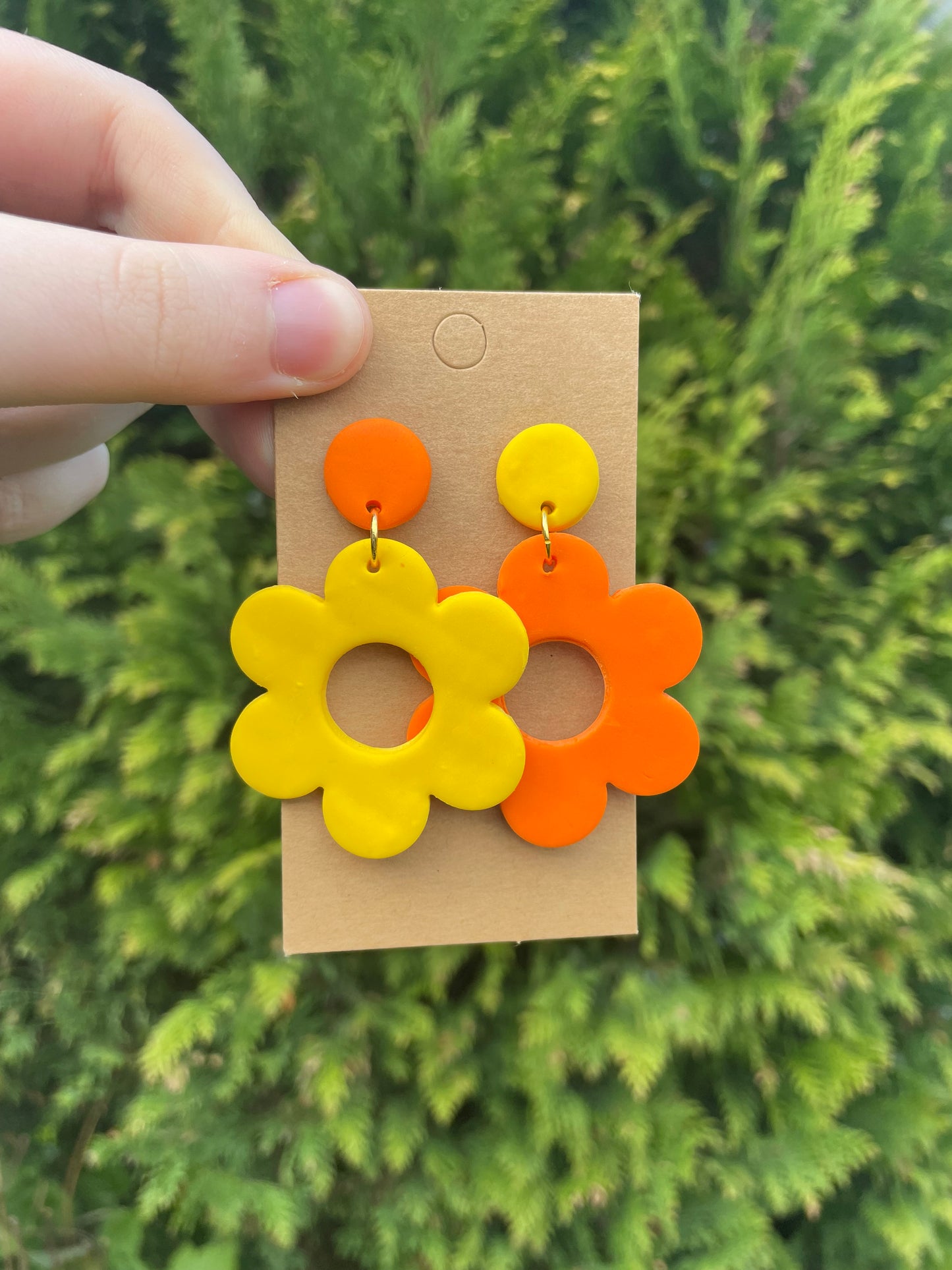 Two Toned Yellow Orange Flower Earrings