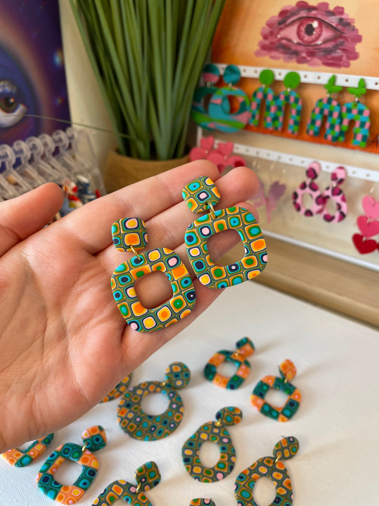 Retro 70s Rounded Square Geometric Earrings
