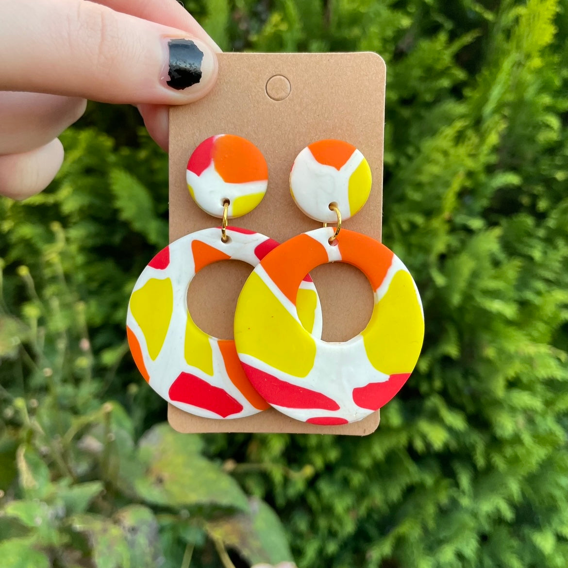 Yellow, Orange and Red Large Circle Stud Earrings