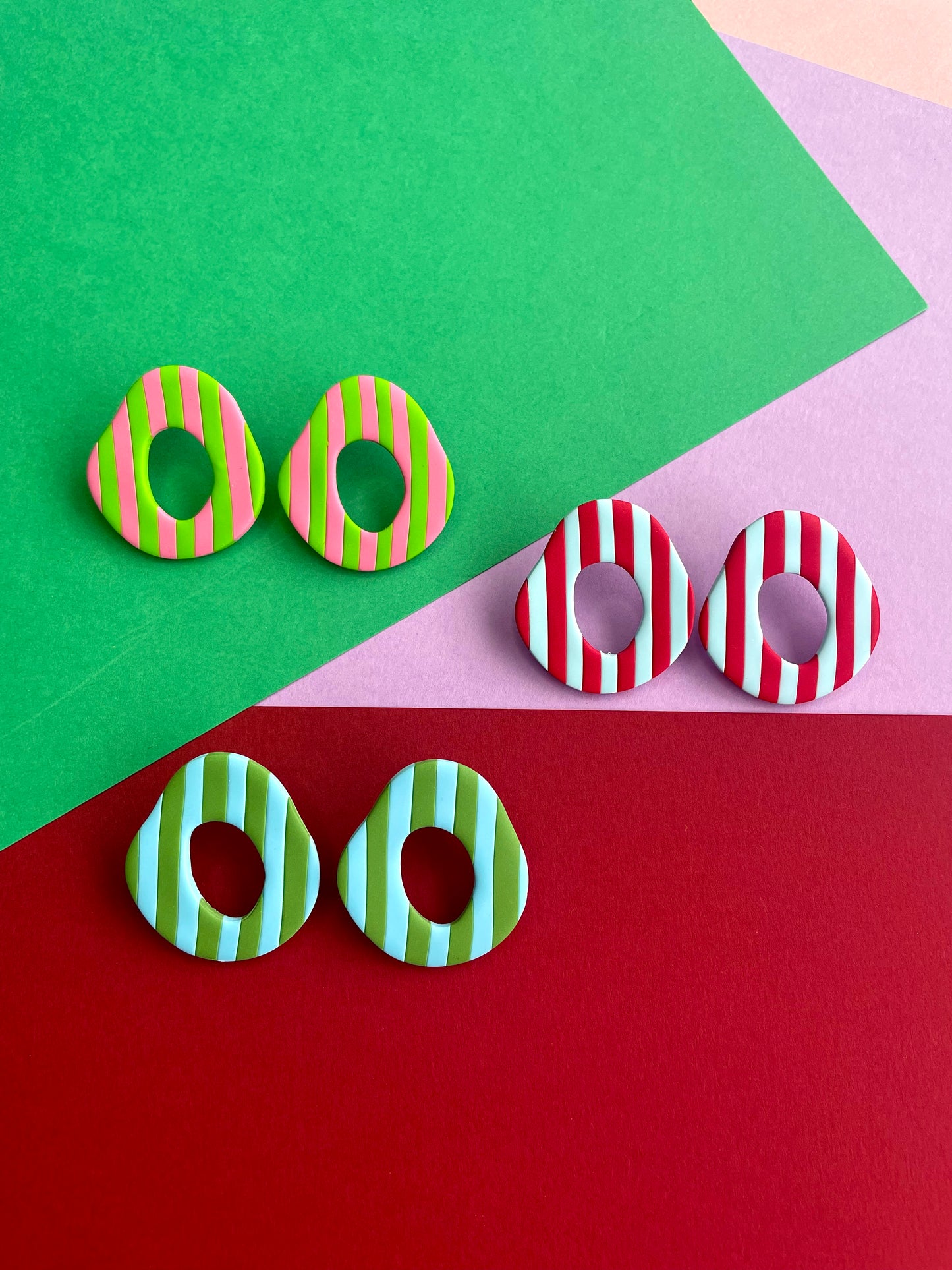 Striped Blue and Green Organic Oval Studs