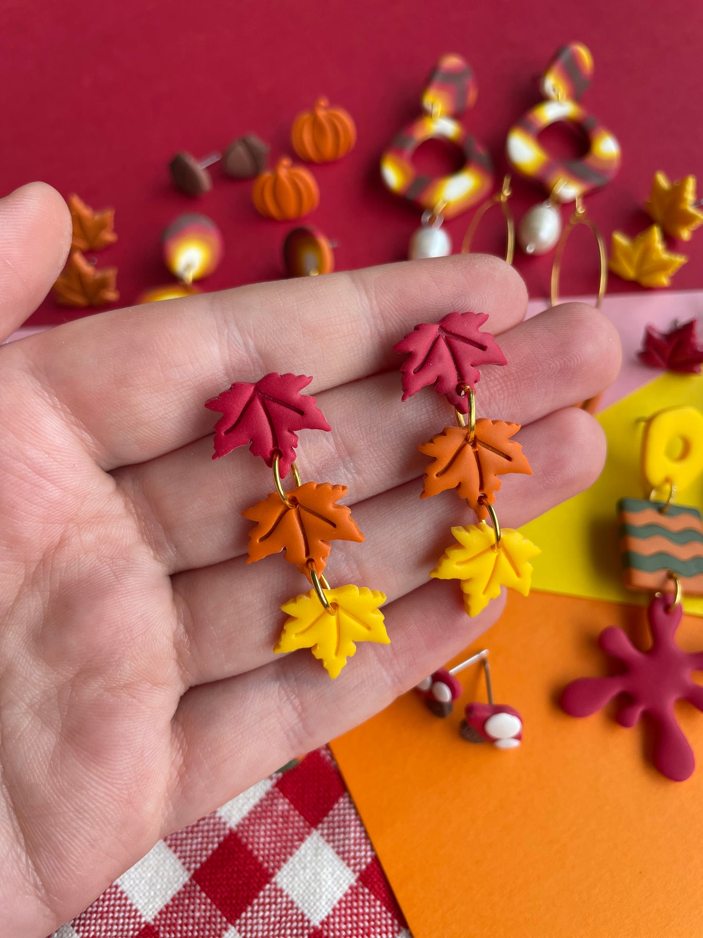 Autumn/Fall Tri-Colour Leaf Dangles