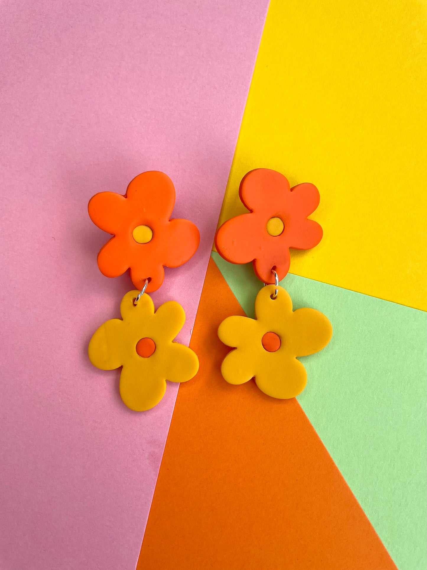 Funky Flower Two Tone Stud Earrings