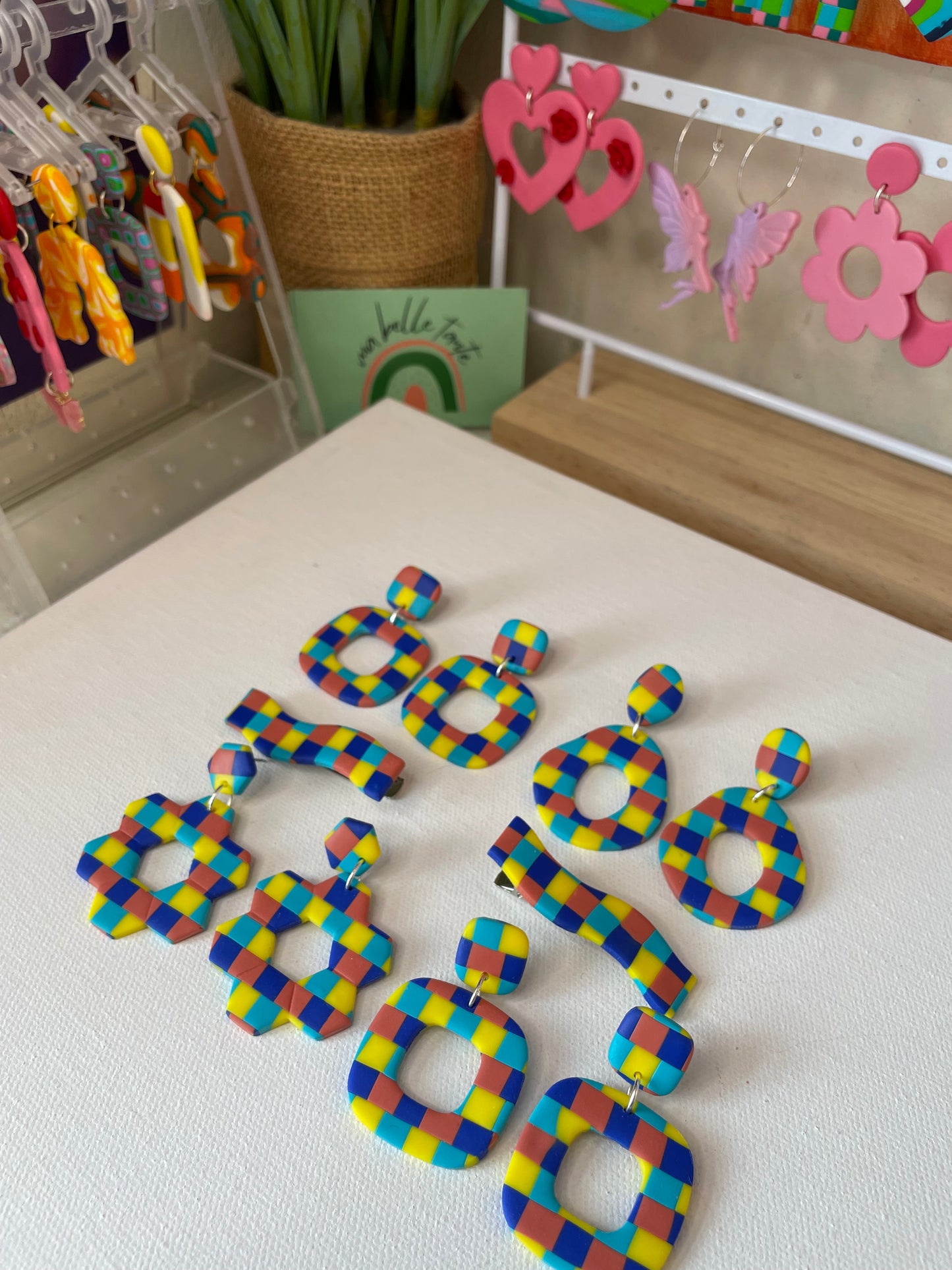 Yellow and Blues Checkerboard Hair Clip
