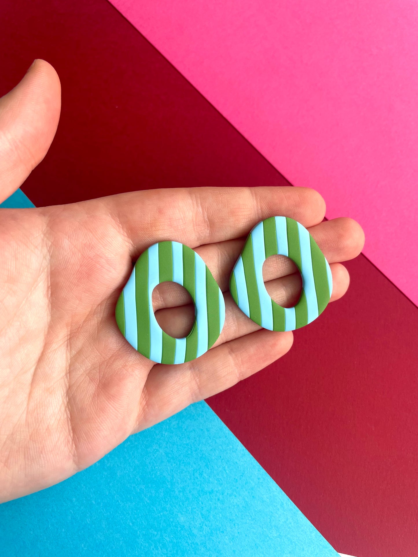 Striped Blue and Green Organic Oval Studs