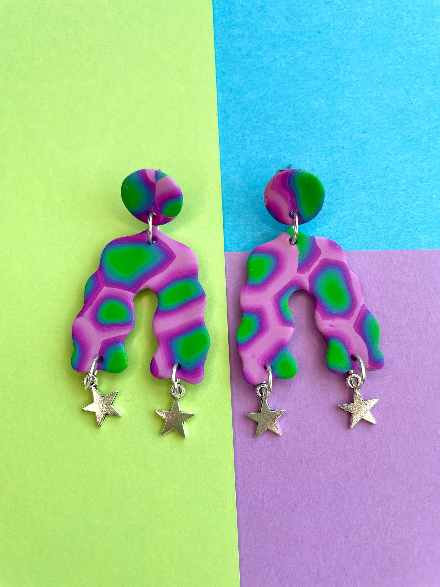 Funky Wavy Futuristic Stars Celestial Earrings