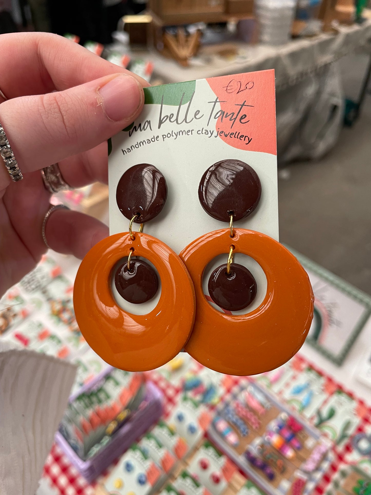 70s Retro Groovy Burnt Orange Circle Earrings
