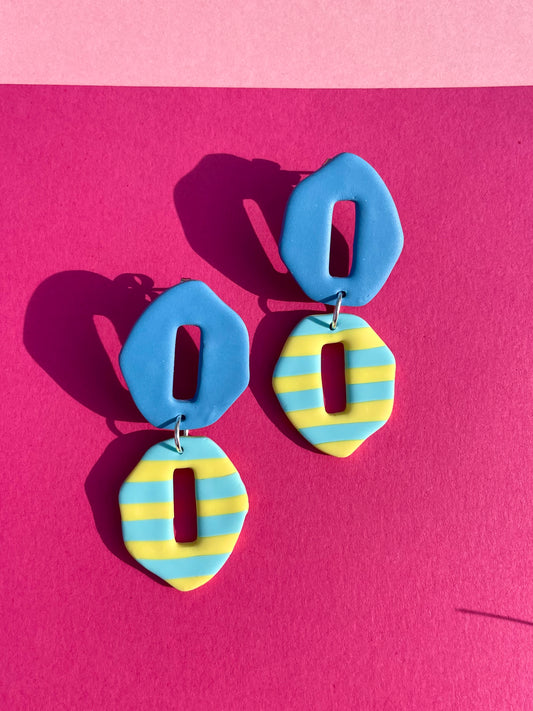Pastel Blue and Yellow Striped Dangle Earrings