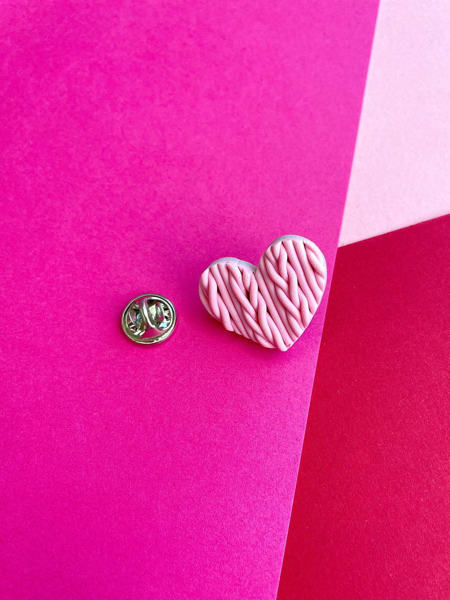 Pink Knitted Heart Shaped Pin