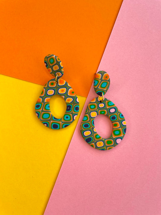 70s Retro Geometric Handmade Polymer Clay Earrings