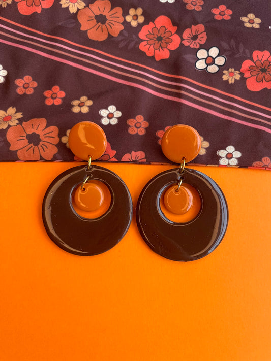 70s Retro Groovy Burnt Orange Circle Earrings