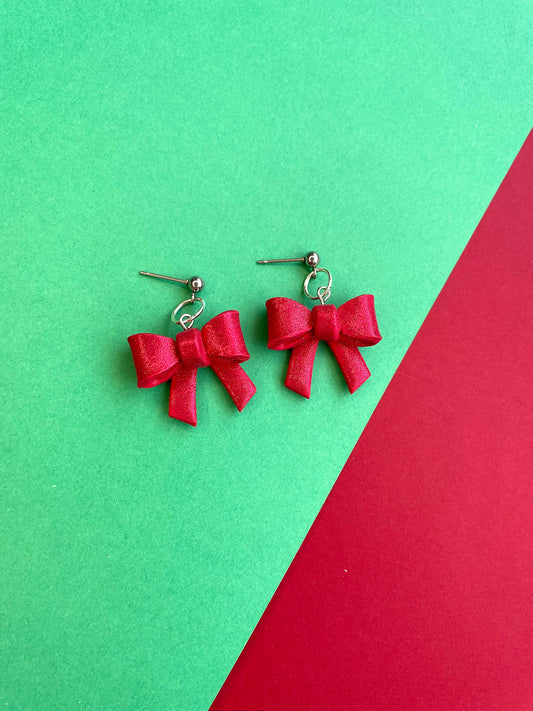 Christmas Red Sparkly Bow Dangles