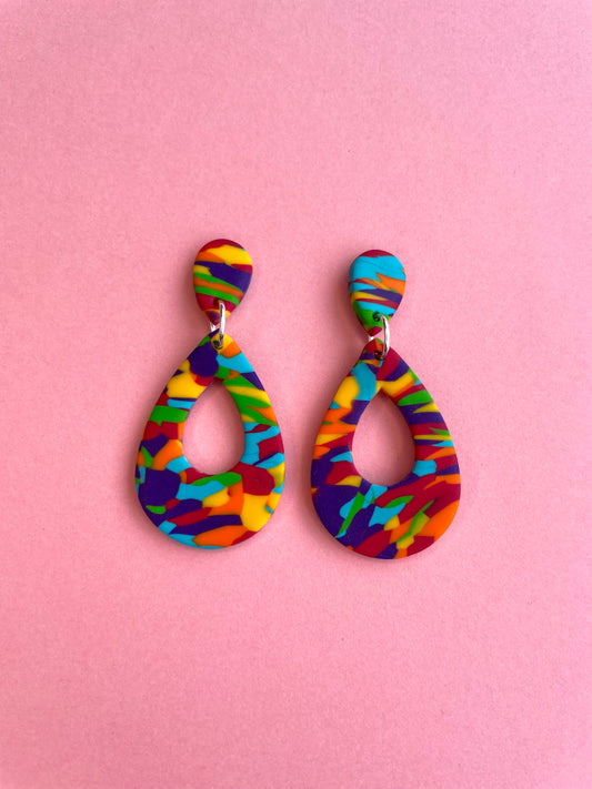 PRIDE Rainbow Marbled Teardrop Earrings