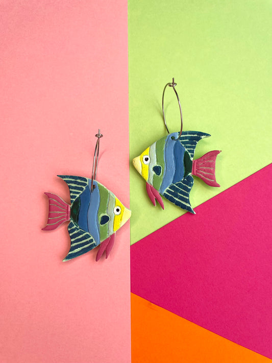 Hand Painted Angel Fish Earrings