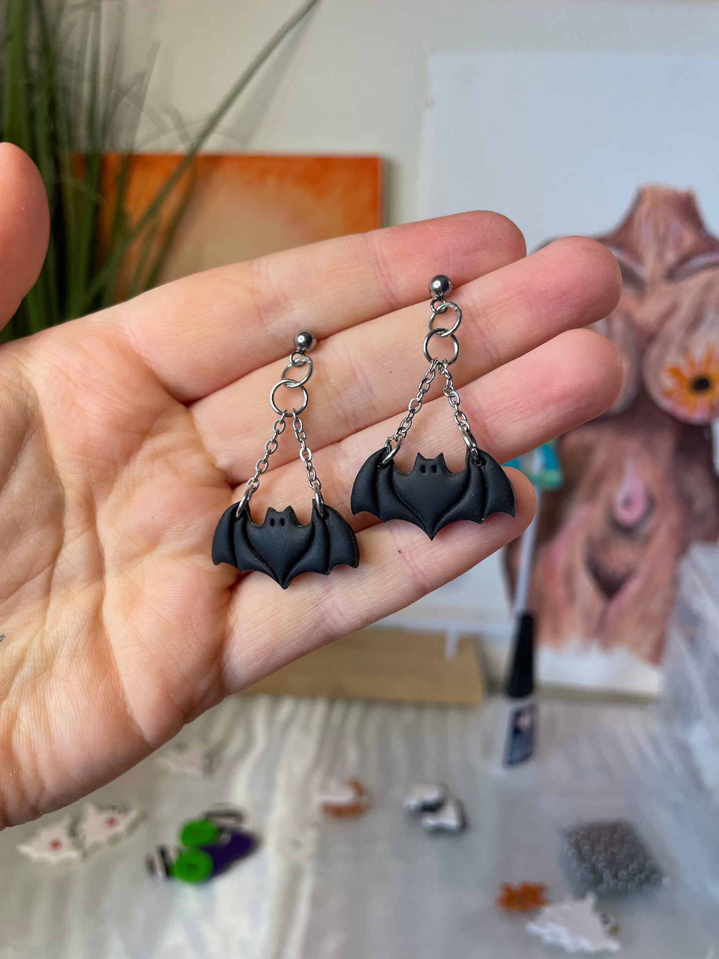 HALLOWEEN Bat Chain Dangle Earrings