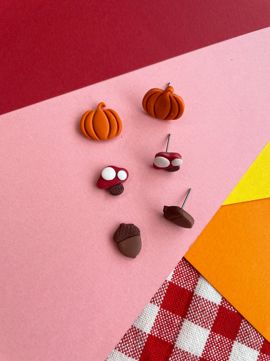 Autumn/Fall Pumpkin, Mushroom or Acorn Studs