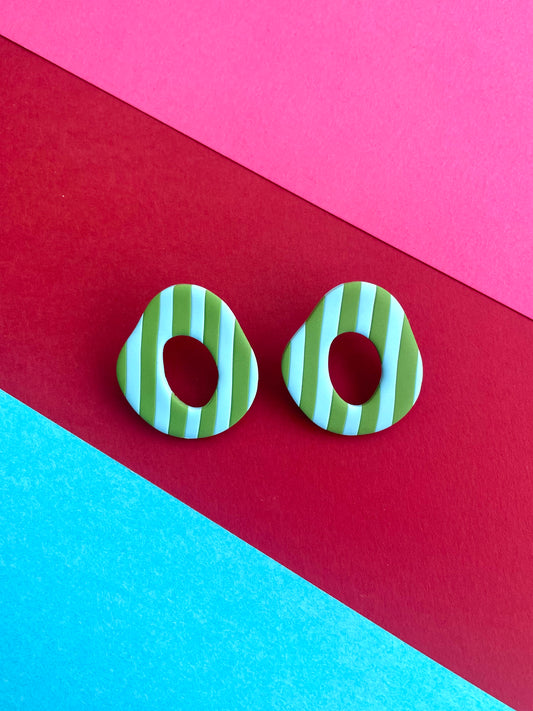 Striped Blue and Green Organic Oval Studs