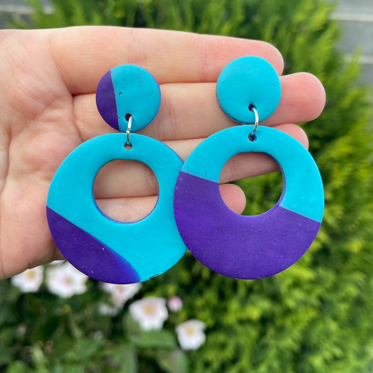 Blue and Purple Rounded Circle Earrings