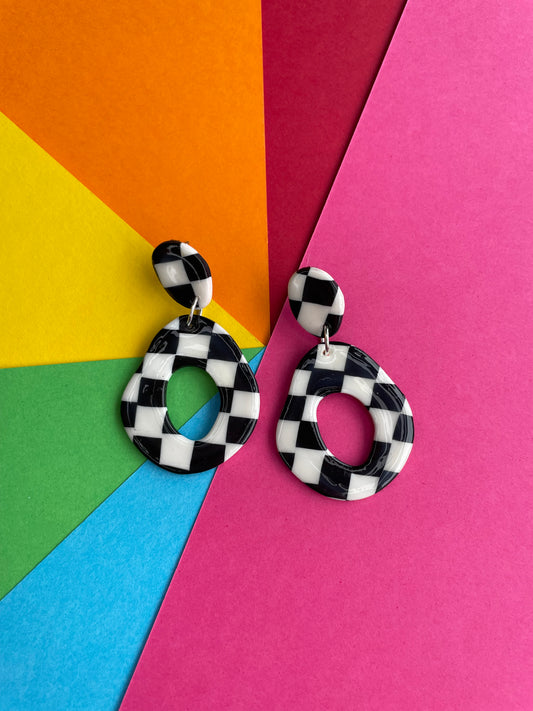 Black & White Checker-Board Earrings