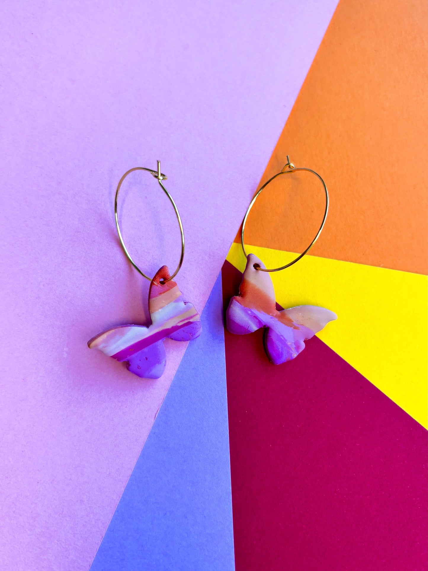 Lesbian Flag Marbled Butterfly Hoops