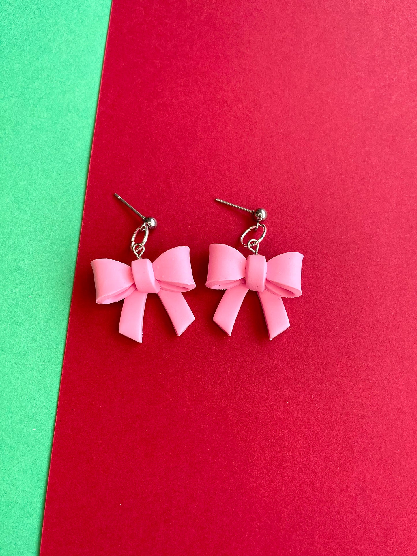 Christmas Baby Pink Bow Dangles