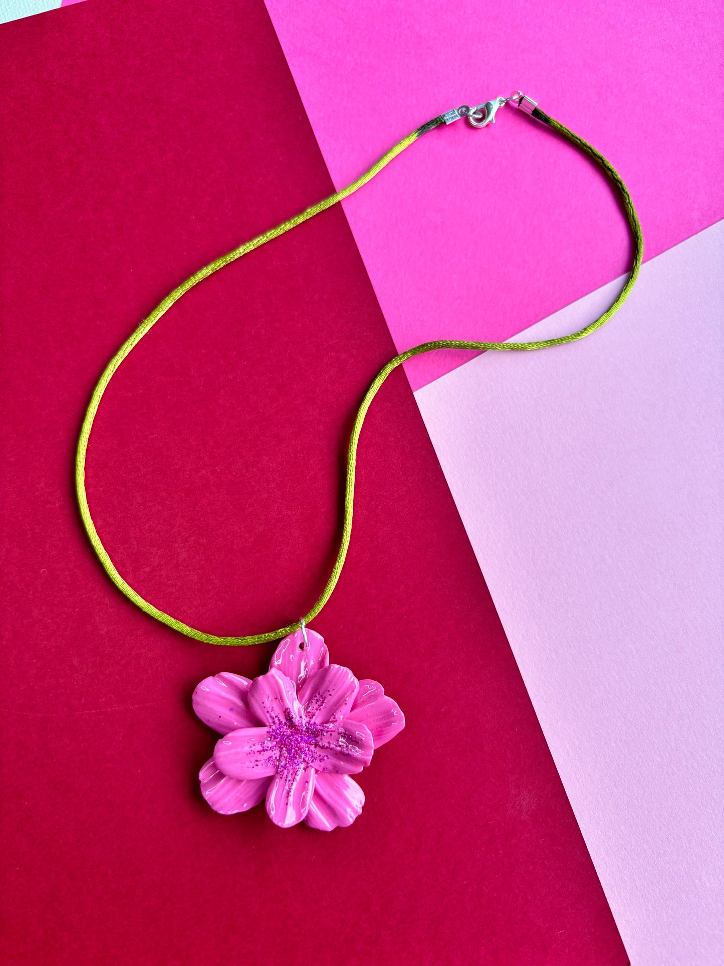 Pink Glittery Flower Necklace