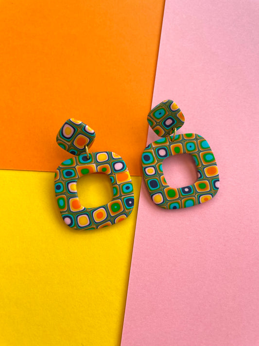 Retro 70s Rounded Square Geometric Earrings