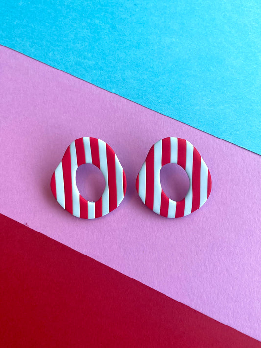 Striped Red and Blue Organic Oval Studs