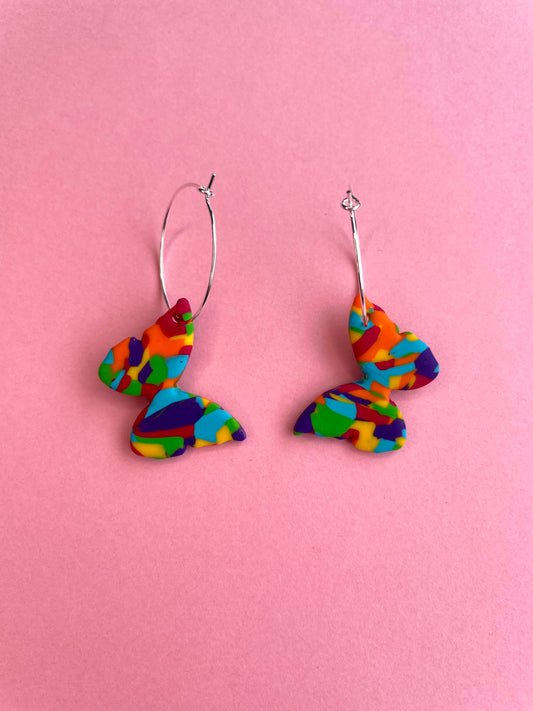 PRIDE Rainbow Marbled Butterfly Earrings