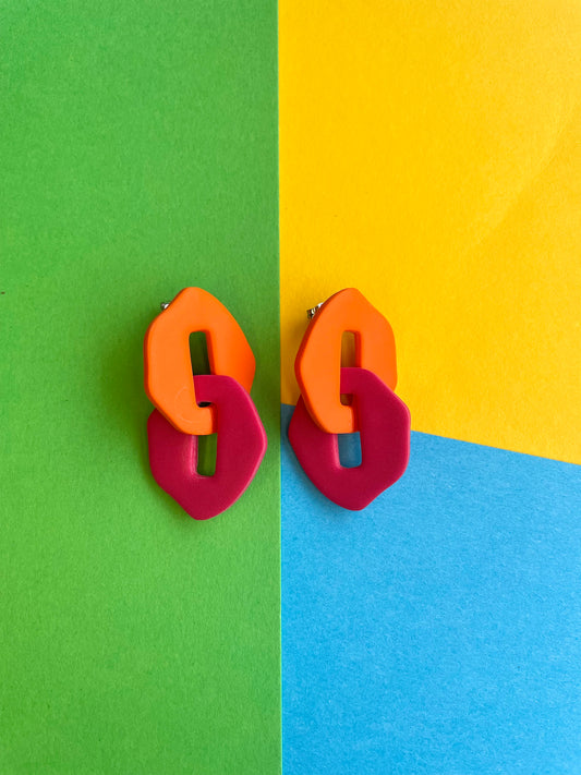 Orange and Pink Linked Earrings