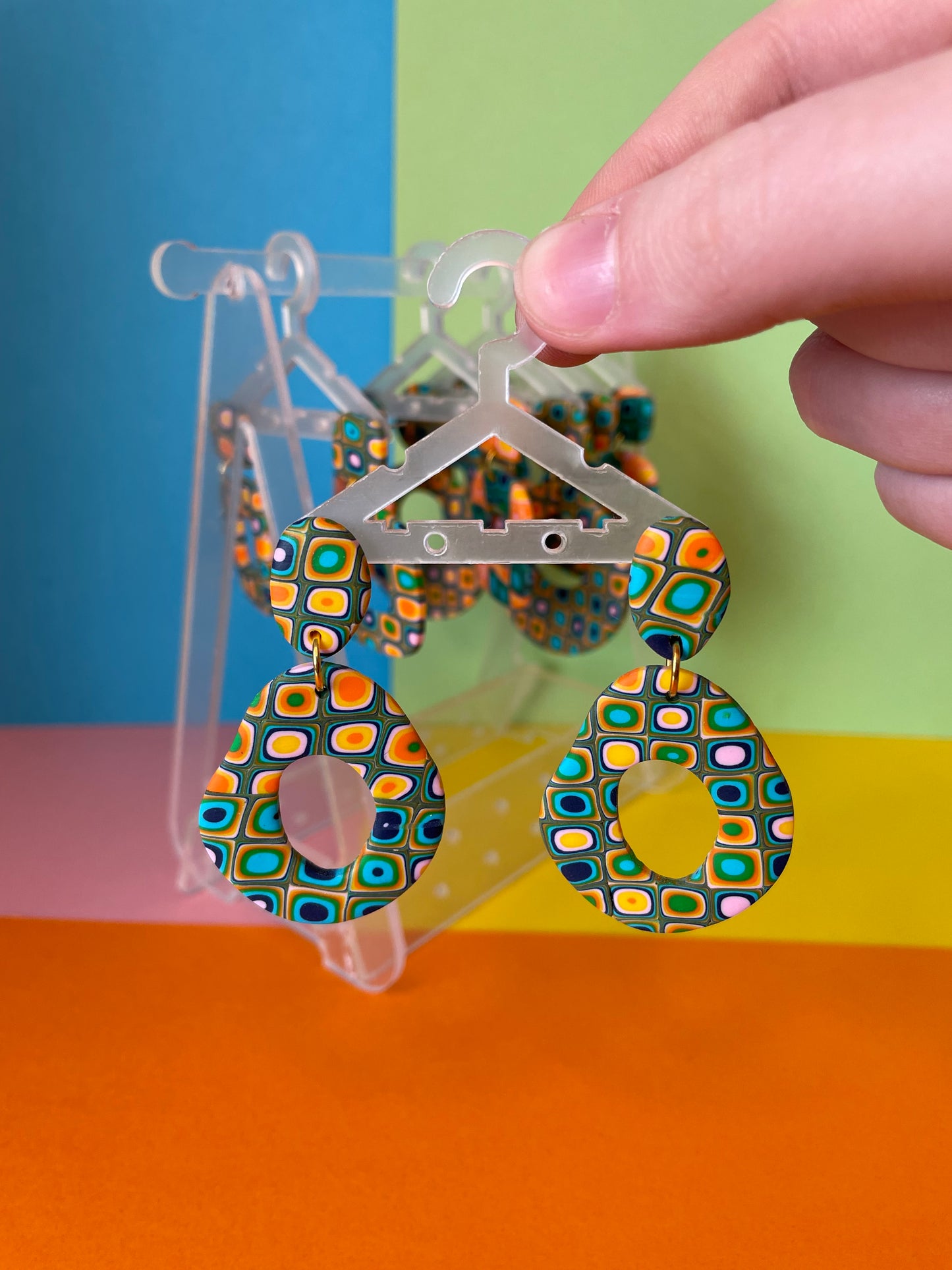 70s Retro Geometric Handmade Polymer Clay Earrings